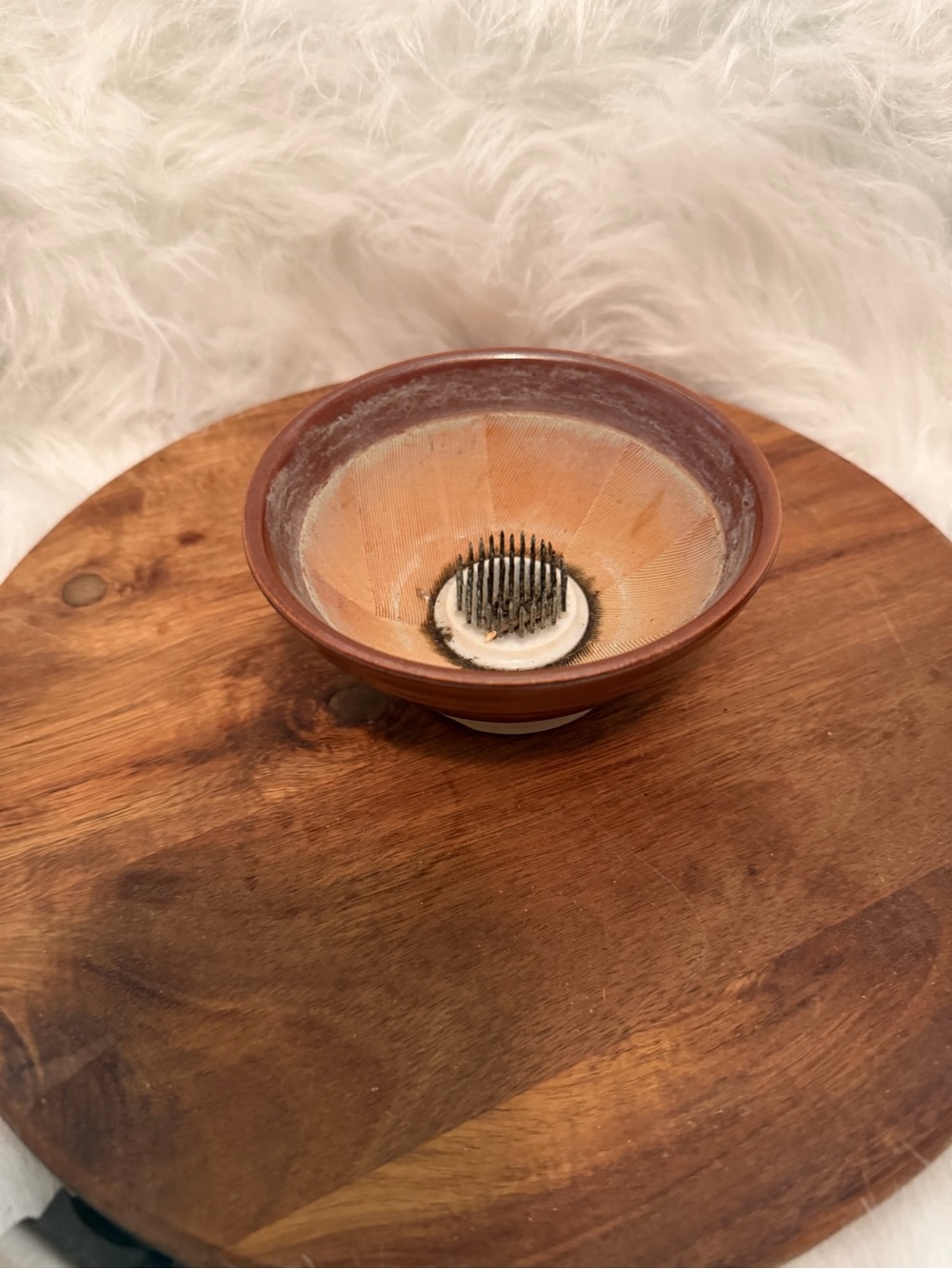Ceramic Floral Frog Bowl in Warm Brown and Cream